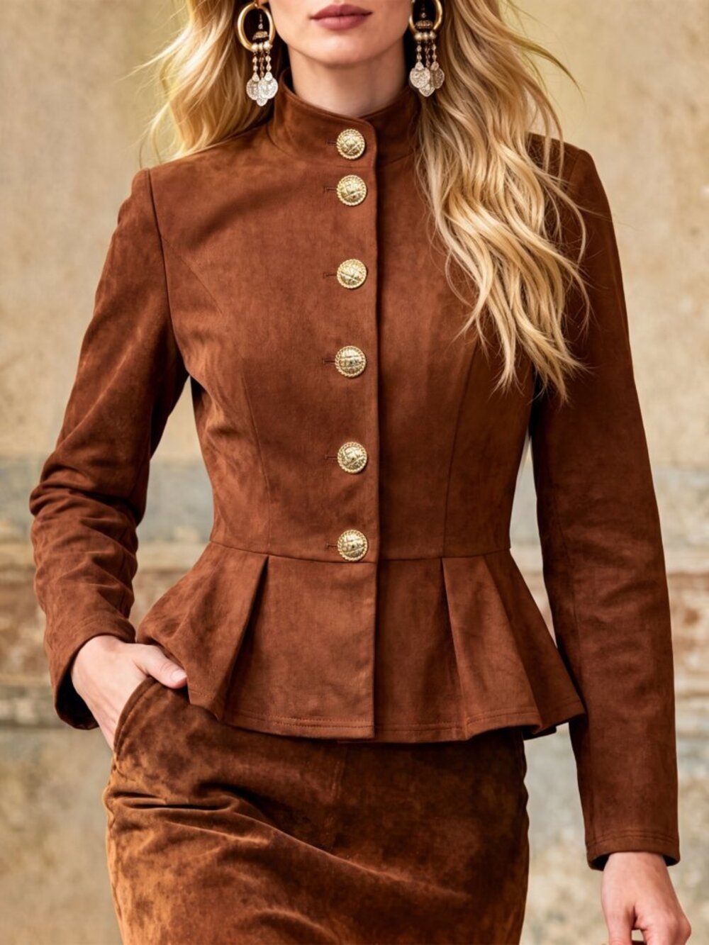 Brown Elegant Women's Blouse - Picture 3 of 6